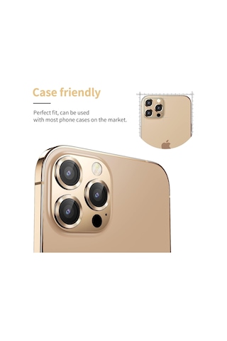Apple Uyumlu iPhone 14 Pro Max Raze Metal Kamera Lens Koruyucu Gold