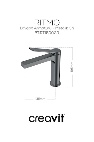 Creavit Ritmo Lavabo Armatürü Metalik Gri Bt.rt1500gr
