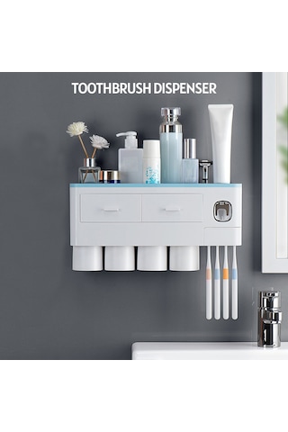 Geeksen Deliksiz Yer Tasarruflu Manyetik Diş Fırçası Askısı, Macun Sıkacağı Ve Bardaklı Banyo Düzenleyici Seti - Ev & Ticari Kullanım Pembe