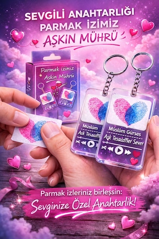 Sevgiliye Özel Parmak İzi Anahtarlık Kişiye Özel Şarkılı Çift Anahtarlık Romantik Hediye Seti I Müslüm Gürses Aşk Tesadüfleri Sever