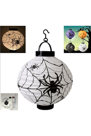Halloween 20 Cm Led Işıklı Örümcek Desenli Beyaz Renk Kağıt Japon Feneri Tüm Yaşlar