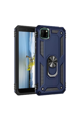 Newface Huawei Y5p Kılıf Sofya Yüzüklü Silikon Kapak - Lacivert Resimdeki