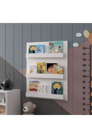 Asra Trend Çocuk Odası Duvar Rafı Kitaplık ÇR-02 %100 MDF Montessori Tipi Raf Beyaz