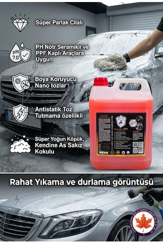 Seramik Katkılı Cilalı Oto Yıkama Şampuanı Sakız Kokulu 5kg Süper Parlak + Sünger