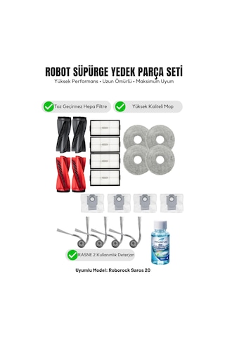 Roborock Saros 20 İle Uyumlu 2 Ana Fırça 4 Yan Fırça 4 Filtre 4 Mop 1 Deterjan 4 Toz Torbası 8.0