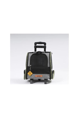 Brave Paws 2 Tekerlekli Plastik Fileli Kedi Ve Köpek Taşıma Çantası Çekçek Mekanizmalı Yıkanabilir Gri Renkli