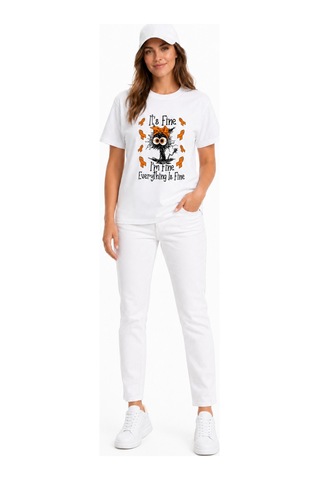 Bayloranzzo Everything İs Fine %100 Pamuk Heavy Cotton Premium Kalite Kadın Tişört Beyaz