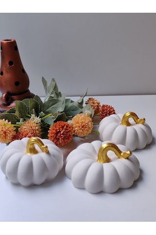 Dekoratif Balkabağı 3'lü Set, Beyaz Altın Saplı El Yapımı, Ev Dekoru, Obje