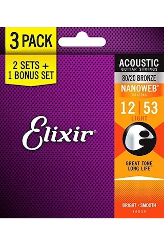 Elixir 16539 Nanoweb Bronze 3'Lü Akustik Gitar Teli 12-53