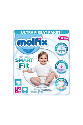 Molfix Premium Smart Fit Bebek Bezi 4 Beden 7-14 Kg Maxi 344 Adet 4 Numara