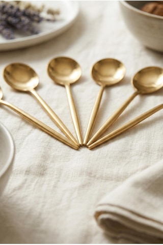 6'lı Lüks Gold Paslanmaz Çelik Çay Kaşığı Seti 13 Cm Gold
