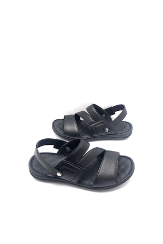 Deritarz Tam Ortopedik Deri Masajlı Erkek Sandalet Siyah