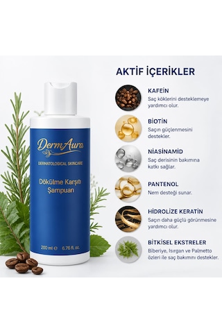 Dermaura Dökülme Karşıtı Kafein & Biotin İçerikli Güçlendirici Saç Bakım Şampuanı 200 ML