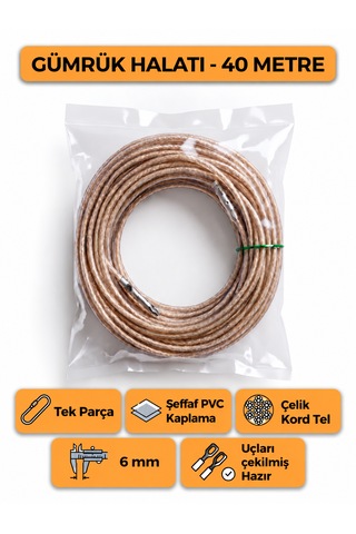Tır Dorse Kamyon Konteyner Gümrük Halatı Galvanizli Çelik Tel 40 Metre 6mm