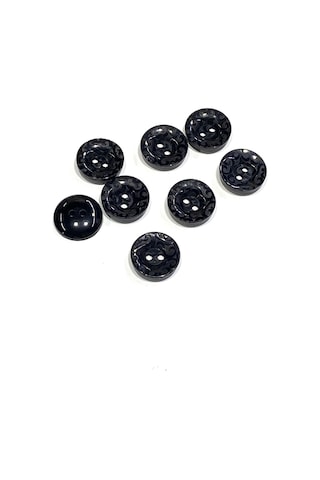 Hırka Yelek Düğmesi / Desenli Üstten Delikli / Siyah / 1,7 Cm / 8 Li Set