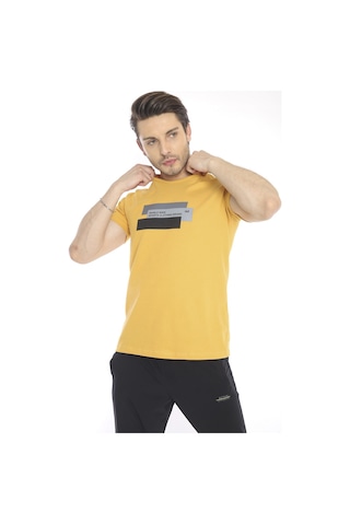 Escetic Erkek Spor Hardal Bisiklet Yaka Slim Fit T-Shirt-3356