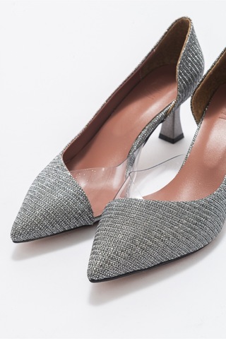 Luvishoes 353 Platın Simli Topuklu Kadın Ayakkabı Platin