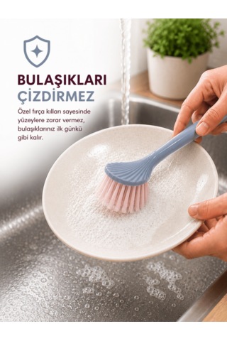 Beylini Tezgah Üstü Silikon Uçlu Bulaşık Yıkama Fırçası Çizdirmez Lavabo Tezgah Üstü Tabak Bardak Banyo Fırça Gri