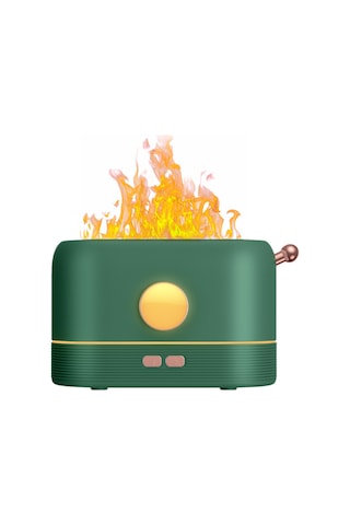 Geeksen Jf801 Yeşil Aroma Umidifikatör: Simülasyon Alev Efekti, 3 Renk Ambiyans Lambası, Usb Besleme, Ultrasonik Atomizasyon