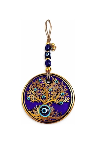 Nice For You Cam Nazar Boncuklu Duvar Süsü Hayat Ağacı Desenli El Yapımı Mavi Cam Evil Eye Ev & Ofis Dekorasyonu Koruyucu Şans Simgesi