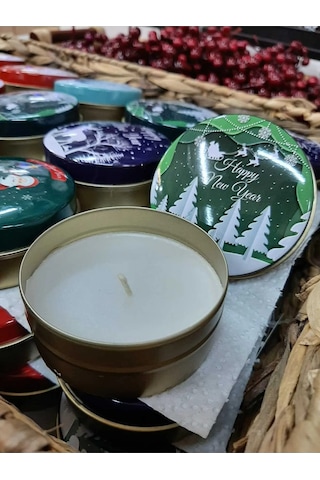 Yılbaşı Christmas Desenli Karışık Teneke Kutu Mum 5 Adet