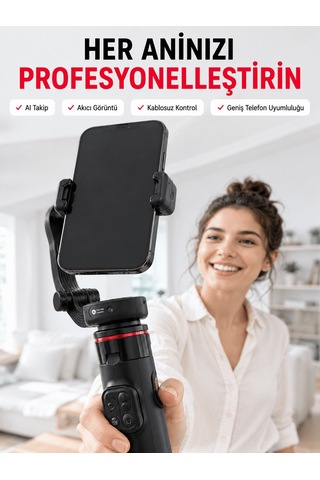 360 Aı Akıllı Takipli Selfie Stick Gimbal Stabilizatör Bluetooth Kumandalı Uzayabilir Telefon