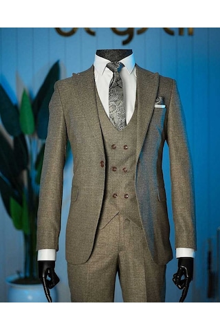 Bys Beystil Sivri Yaka Kahverengi Takım Elbise Aysberg - Slim Fit