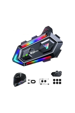 2 Adet Y20 Max Telsiz Özellikli 5.3 Motosiklet Kask Kulaklık Intercom Işıklı Motorsiklet Interkom