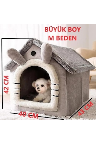 Klasik Model Kedi Evi Yumuşak Kedi Yatağı Derin Uyku Ve Kış Evi Çıkarılabilir Minder Gri Gri, Beden M