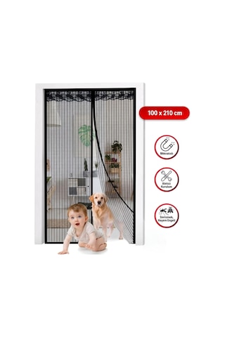Mıknatıslı Kapı Sinekliği Siyah 100x210 Cm Otomatik Kapanan Manyetik Tül Sineklik Bx40