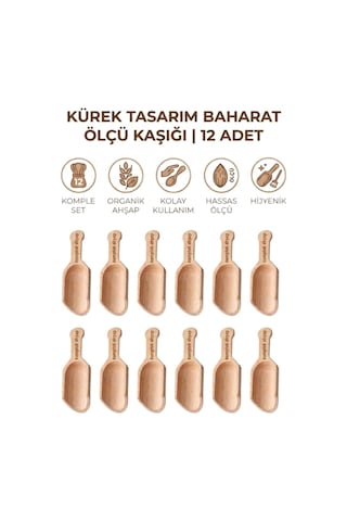 Kamptek Ahşap Baharat Ölçek Kaşığı Kürek Tasarım 12 Adet Küçük Boy Diğer