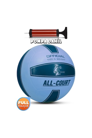 All Court Voleybol Topu Pompa Dahil Set Kauçuk Dikişsiz Yekpare Üretim İç Dış Mekan No:5 Mavi Mavi