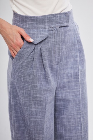 Mavi Yüksek Bel Pileli Cep Detaylı Cırtlı Kadın Kumaş Palazzo Pantolon Gri