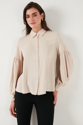 Lela Regular Fit Dikiş Detaylı Düz Yaka Balon Kol Bayan Gömlek 611Go00003 Taş