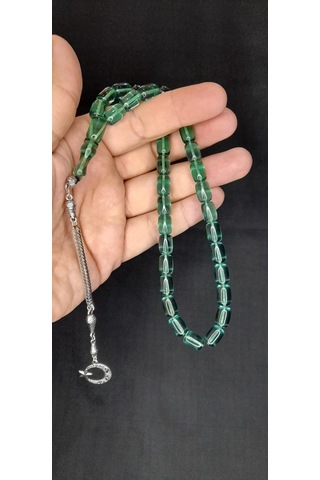 Anemore Collection Ateş Kehribar Tesbih Yeşil Renk Kapsül Kesim T-379