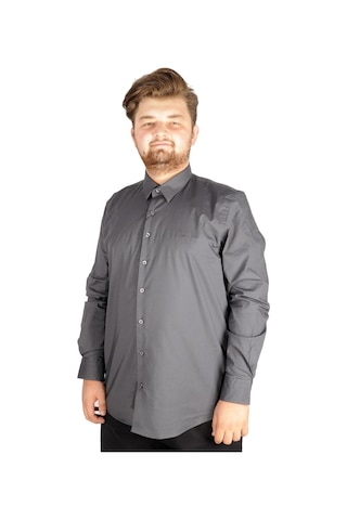 Mode Xl Büyük Beden Erkek Klasik Gömlek Likralı 20351 Füme 001