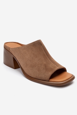 Luvishoes Sorex Taba Süet Hakiki Deri Kadın Kalın Topuklu Terlik