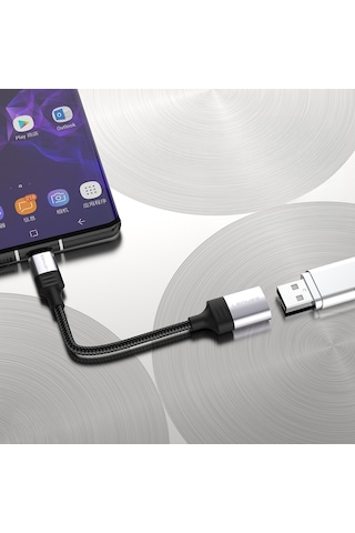 Lenyes Ax122 Usb To Type-c Dönüştürücü Otg Kablo Siyah Siyah