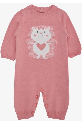 Breeze Kız Bebek Tulum Triko Sevimli Hayvancık Baskılı 0-9 Ay, Gülkurusu-Gülkurusu