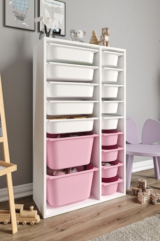 %100 Mdf - Xl Duo 16 Sepetli Oyuncak Dolabı Pembe