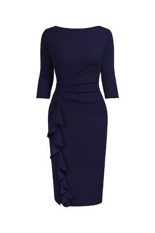 Kadın Büyük Beden Lacivert Bodycon Fırfırlı Yırtmaçlı Büyük Beden Elbise Lacivert