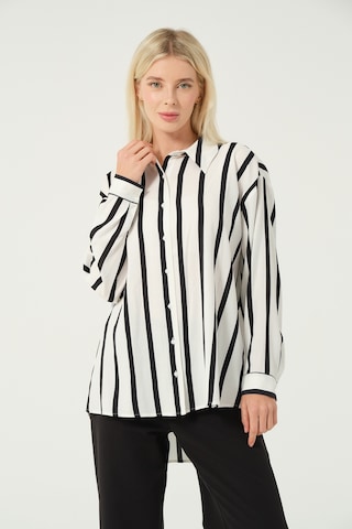 Basic Oversize Çizgili Gömlek Siyah Beyaz Siyah - Beyaz