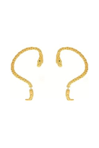 Medusa - Gold Yılan Kulak Üstü Silver Gümüş Renk Küpe Sol Kulak Içindir
