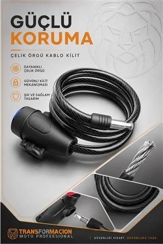 22mm Çelik Halatlı Bisiklet Kilidi - 160cm Anahtarlı Scoooter Motosiklet Kilidi 722486