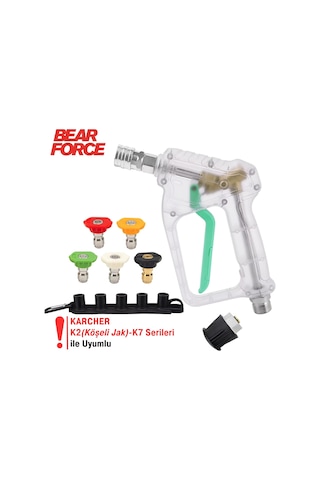 Robeve Bear Force Şeffaf Basınçlı Yıkama Tabancası 5'li Nozzle Set Ve Kemer Klipsi Ile Birlikte Araç Yıkama Tabancası Profesyonel Şeffaf Tasarım Oto Yıkama Tabancası Karcher K Serisi Uyumlu