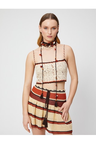 Koton Melis Ağazat X Koton - Askılı Kroşe Crop Atlet Ekru 3sak30061ht 3SAK30061HT010