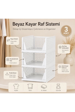 3 Katlı Portatif Organizer - Çok Amaçlı Kayar Raf 18.5x33.5x43cm Toplam 55.5cm Bx40 A