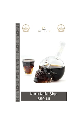 Camşişe Crystal Head Tasarım Dekoratif El Yapımı Cam Modern Gotik Şık Kuru Kafa Şişe 550 Ml