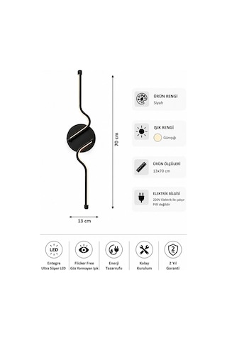 AvizeGO Kuno Modern Led Duvar Apliği Günışığı Siyah