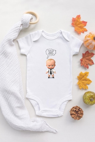 Tuğba Baby Özel Tasarım Patron Bebek Panik Yok Teyzem Halleder Bebek Body Beyaz Badi Zıbın Beyaz
